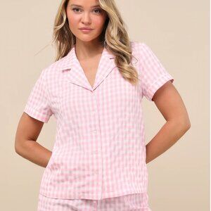 NWT! Lulu's "Joanie" Pink and White Checkered Pajama Set - Size S
